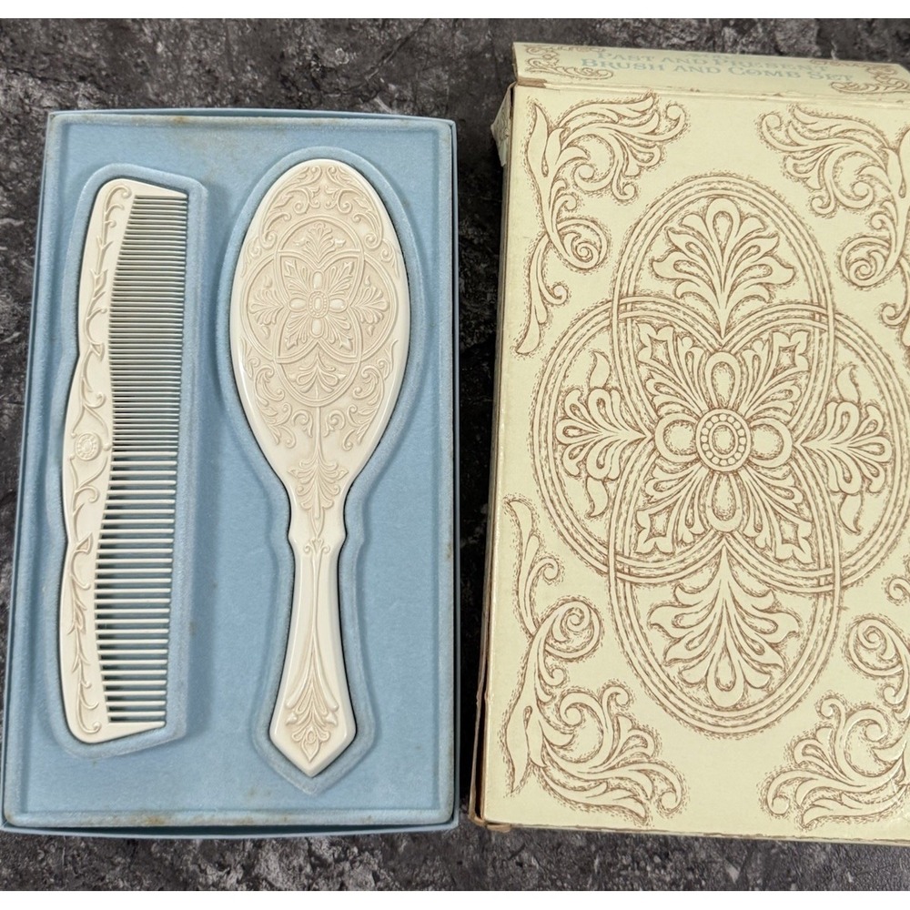 Avon Past and Present Hair BRUSH and COMB SET Celluloid Vintage w/ Original Box